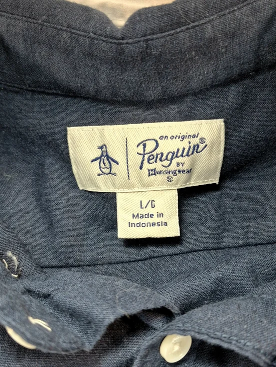 NWOT Original Penguin Short Sleeve Oxford Shirt - Dark Sapphire Blue L Cotton - Picture 3 of 11
